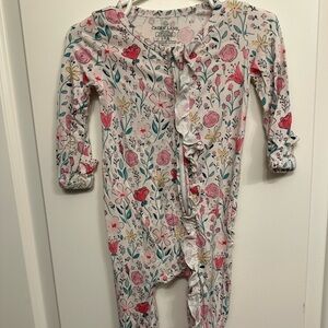 Caden Lane Floral Footie - Pink and White